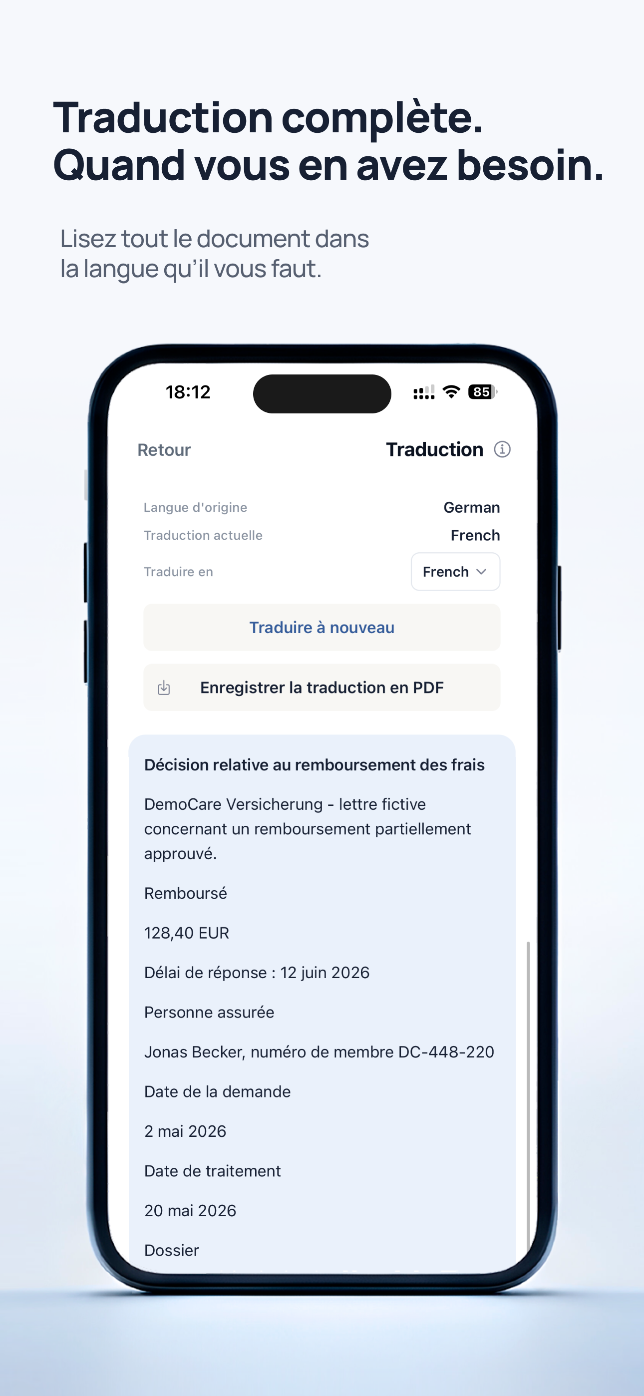 Traduction complète dans la langue souhaitée